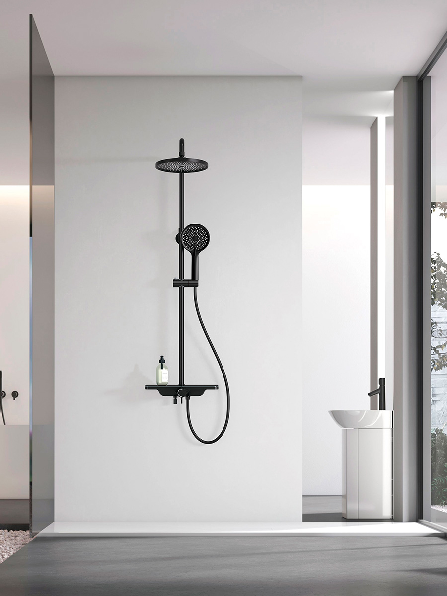 Душевая стойка AQUAme AQM 8002B с изливом черный 16000₽