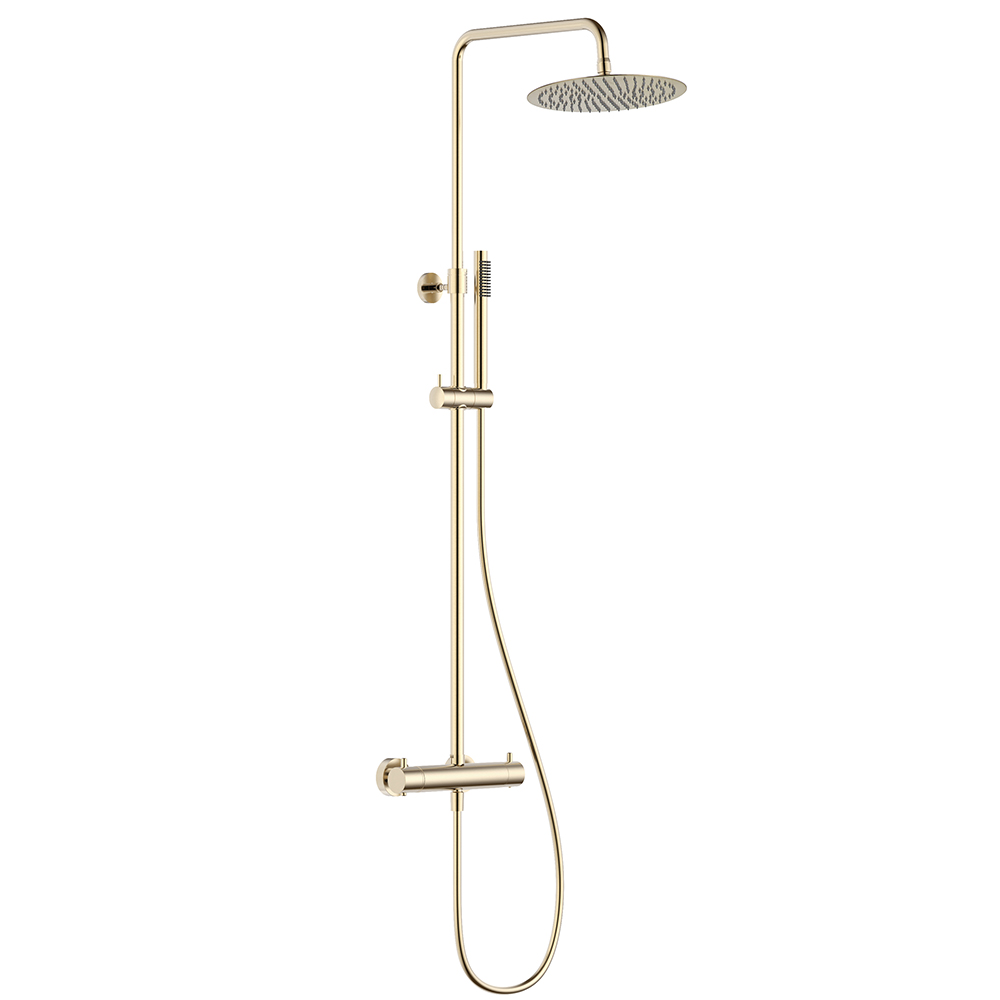 Душевая стойка AQUAme Siena AQM8006BG золото шлифованное со смесителем и термостатом без излива 49000₽