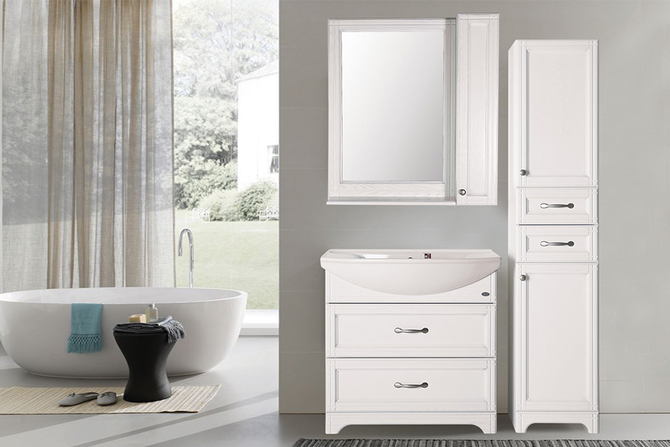 Зеркало со шкафчиком ASB-Woodline Берта 85 подвесное, белый (патина серебро), цвет хром 10122 Берта 85 подвесное, белый (патина серебро) - фото 4