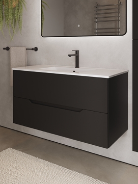 Фото Тумба с раковиной Agger Свит 102 см SWE1000ETBL-31000W подвесная, цвет черный матовый