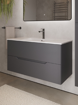 Фото Тумба с раковиной Agger Свит 102 см SWE1000ETGR-31000W подвесная, цвет графит матовый
