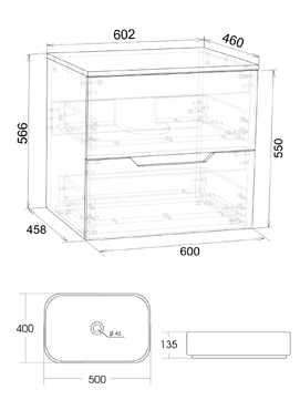 Фото Тумба с раковиной Agger Свит 60 см SWE600ETBL-ST-5500W подвесная, цвет черный матовый