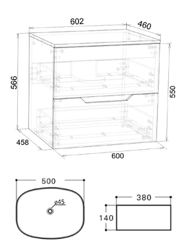 Фото Тумба с раковиной Agger Свит 60 см SWE600ETBL-ST-8500W подвесная, цвет черный матовый