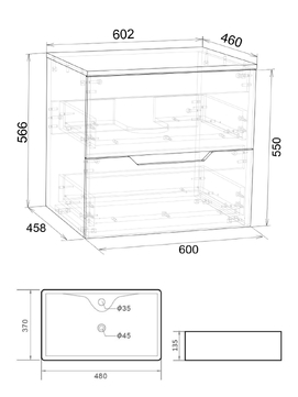 Фото Тумба с раковиной Agger Свит 60 см SWE600ETGR-ST-1475B подвесная, цвет графит матовый