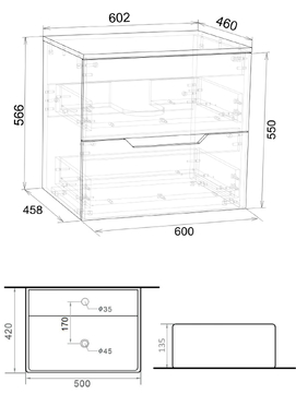 Фото Тумба с раковиной Agger Свит 60 см SWE600ETGR-ST-4500W подвесная, цвет графит матовый