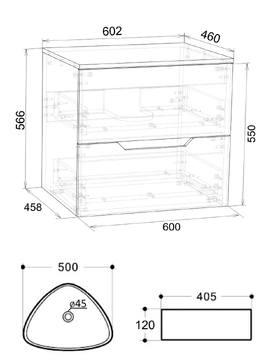 Фото Тумба с раковиной Agger Свит 60 см SWE600ETGR-ST-7500W подвесная, цвет графит матовый