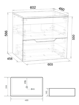 Фото Тумба с раковиной Agger Свит 60 см SWE600ETLT-ST-2460B подвесная, цвет латте матовый