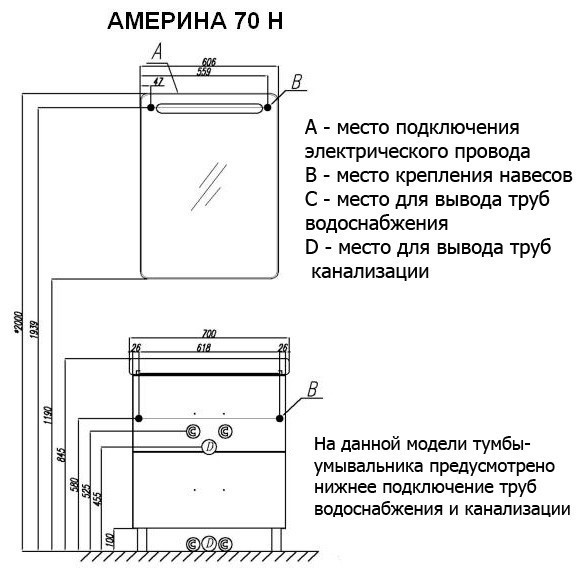 Тумба под раковину Акватон Америна 70Н белая, цвет белый - фото 3