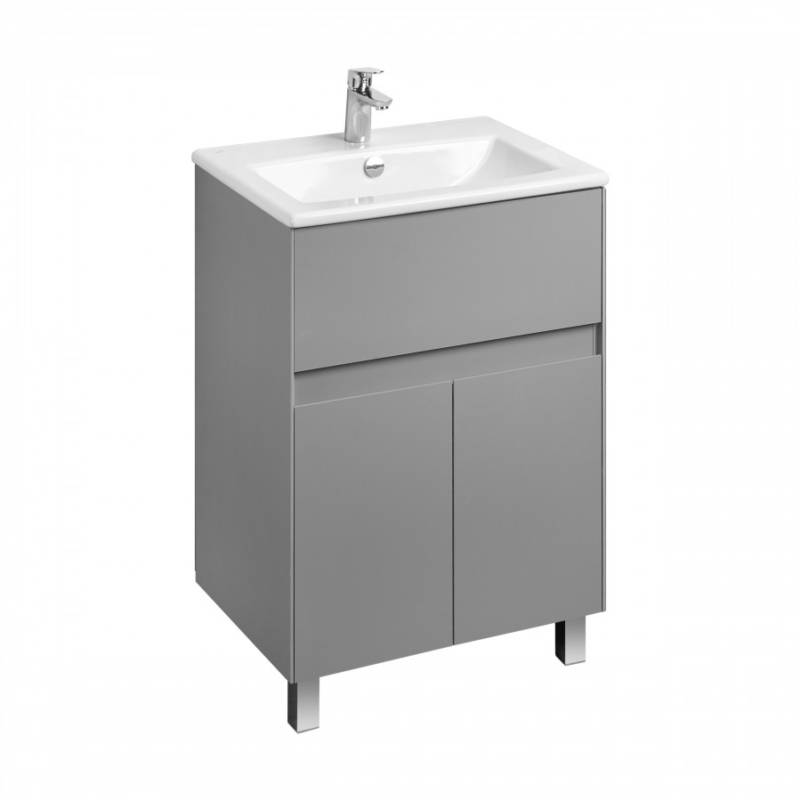 Мебель для ванной Акватон Форест 60 см с дверцами и ящиком, туманный серый, цвет хром 1A278201FR4D0 - фото 4