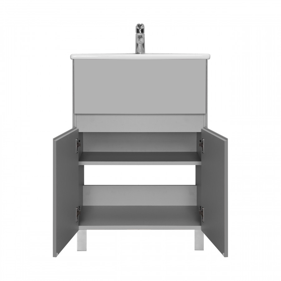 Мебель для ванной Акватон Форест 60 см с дверцами и ящиком, туманный серый, цвет хром 1A278201FR4D0 - фото 7