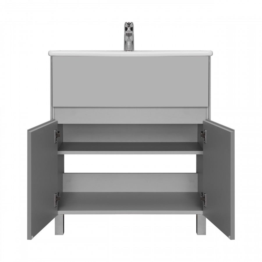 Мебель для ванной Акватон Форест 75 см с дверцами и ящиком, туманный серый, цвет хром 1A278301FR4D0 - фото 9