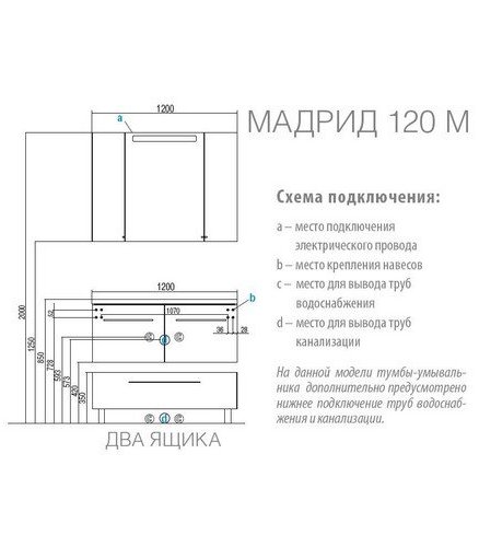 Тумба под раковину Акватон Мадрид 120 М белая с 2 ящиками, цвет белый - фото 2