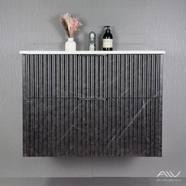Тумба с раковиной Alavann Anna 80 см черный мрамор, подвесная