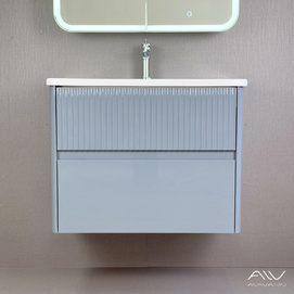 Тумба с раковиной Alavann Wave 105 см голубой деним, подвесная