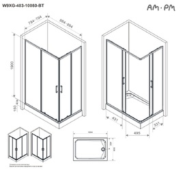 Фото Душевой уголок Am.Pm Above 100х80 W9XG-403-10080-BT профиль черный матовый, стекло прозрачное