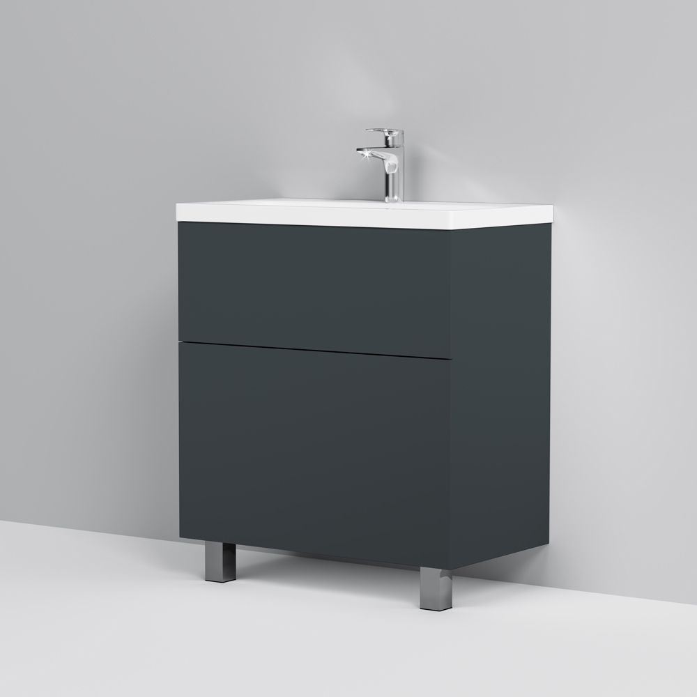 Мебель для ванной Am.Pm Gem 75 см, 2 ящика напольная графит матовый, цвет белый M90FSX07522GM32 - фото 3