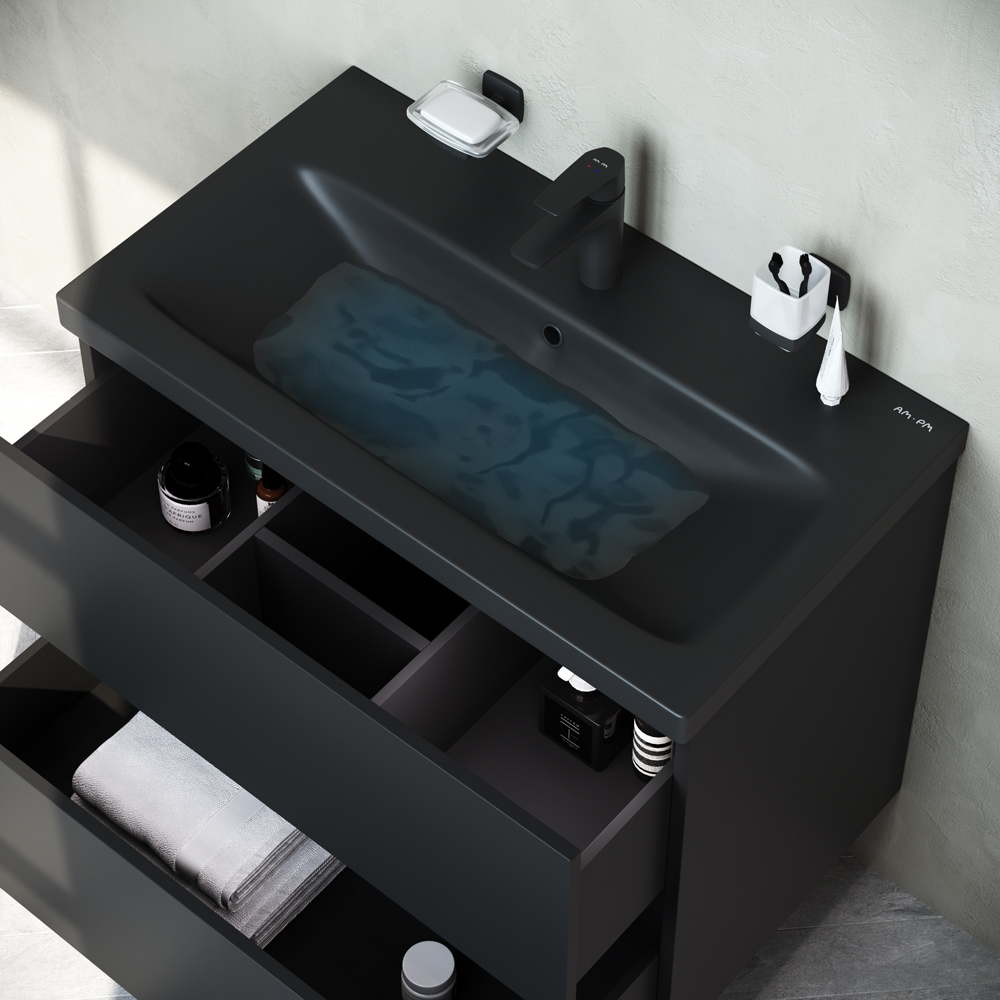 Мебель для ванной комнаты Am.Pm Gem 75 см черная, цвет черный M90FHX07522BM - фото 6