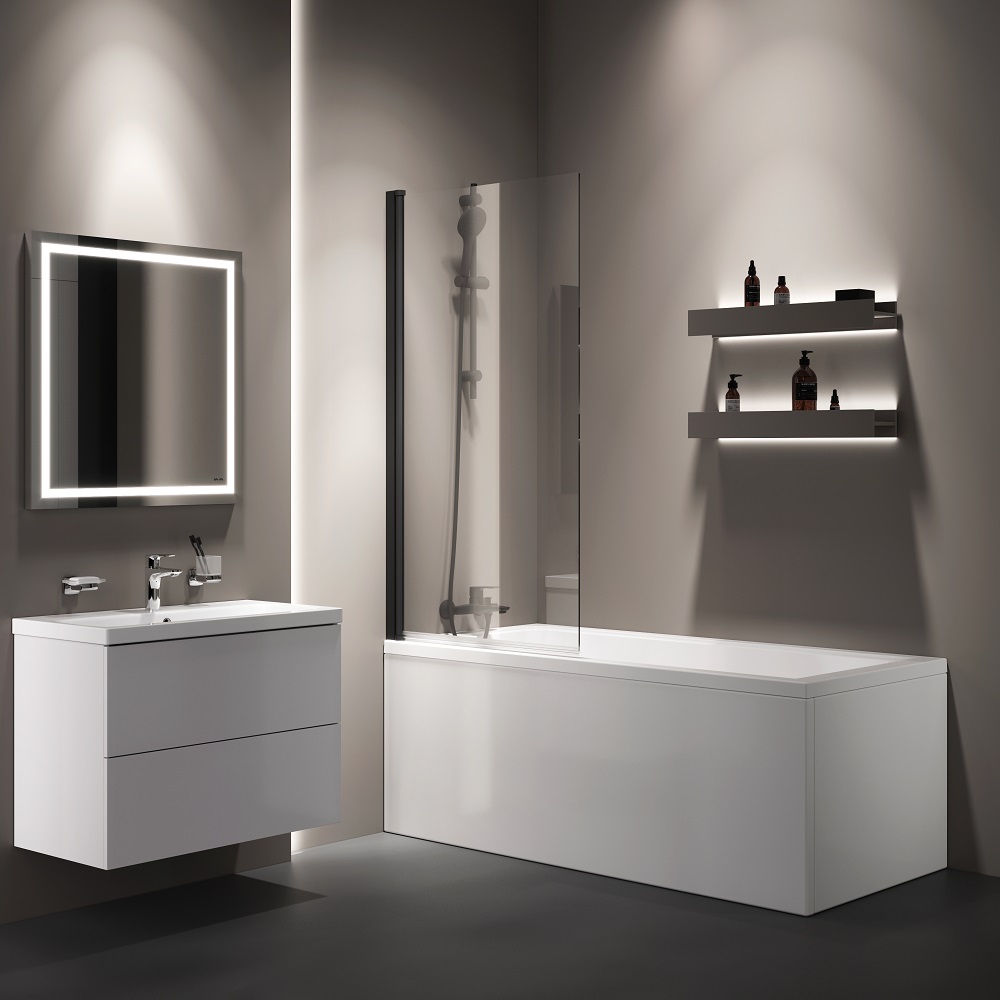 Шторка для ванны AmPm Gem 80x140 W90BS-D080-140BT стекло прозрачное профиль черный матовый 14990₽