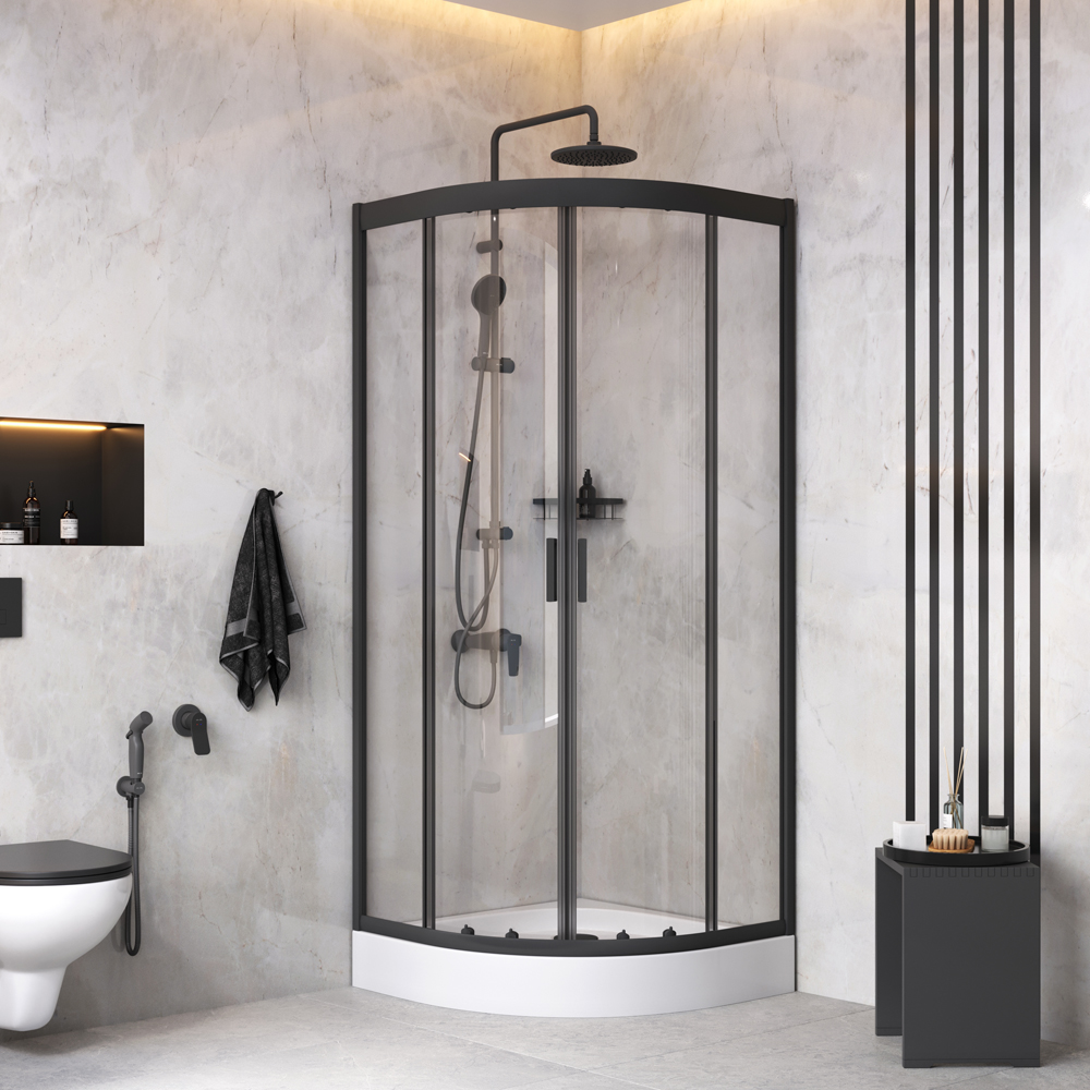 Душевой уголок с душем и аксессуарами AmPm Gem 80x80 WK90EM без поддона стекло прозрачное профиль черный матовый 97890₽