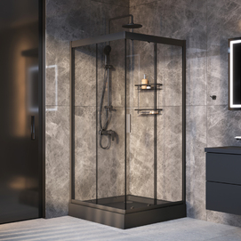Душевой уголок с душем и аксессуарами Am.Pm Gem 90x90 WK90EO без поддона, стекло прозрачное, профиль черный матовый