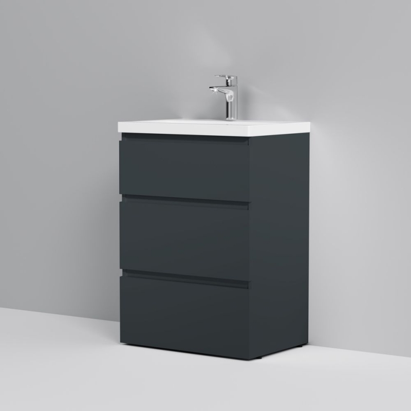 Мебель для ванной Am.Pm Gem S 60 см, 3 ящика напольная графит матовый, цвет белый M91FSX0602GM - фото 3
