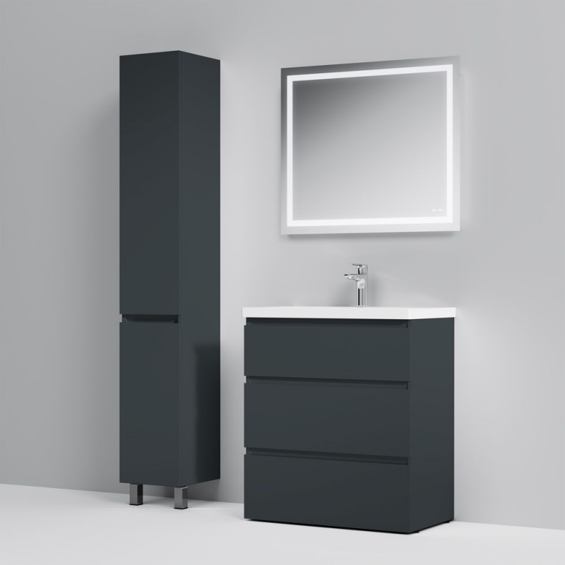 Мебель для ванной Am.Pm Gem S 75 см, 3 ящика напольная графит матовый, цвет белый M91FSX0752GM - фото 2
