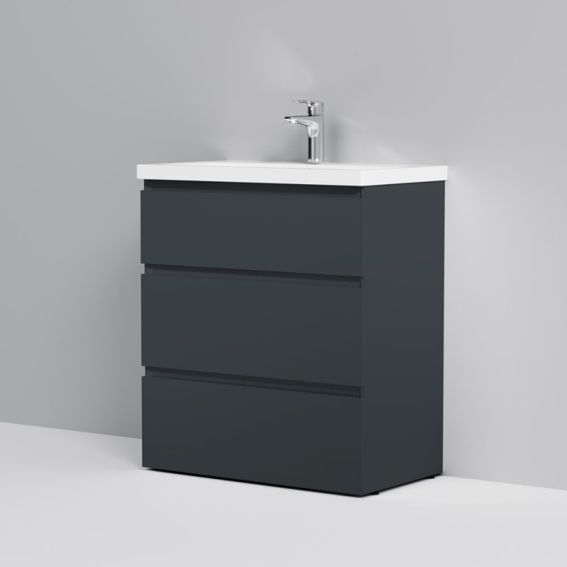 Мебель для ванной Am.Pm Gem S 75 см, 3 ящика напольная графит матовый, цвет белый M91FSX0752GM - фото 3