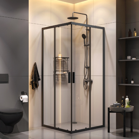 Душевой уголок с душем и аксессуарами Am.Pm Gem S 90x90 WK93EP стекло прозрачное, профиль черный матовый