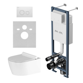 Комплект с инсталляцией и подвесным унитазом Am.Pm Jupiter IS110101.DX77C1700 безободковый, с крышкой микролифт, белый, кнопка белая
