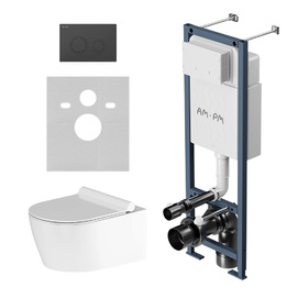 Комплект с инсталляцией и подвесным унитазом Am.Pm Jupiter IS110138.DX77C1700 безободковый, с крышкой микролифт, белый, кнопка черная