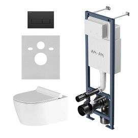 Комплект с инсталляцией и подвесным унитазом Am.Pm Jupiter IS110338.DX77C1700 безободковый, с крышкой микролифт, белый, кнопка черная