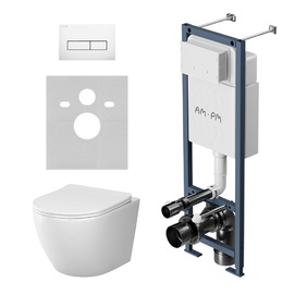 Комплект с инсталляцией и подвесным унитазом Am.Pm Like IS110301.801900 безободковый, с крышкой микролифт, белый, кнопка белая