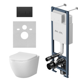 Комплект с инсталляцией и подвесным унитазом Am.Pm Like IS110338.801900 безободковый, с крышкой микролифт, белый, кнопка черная