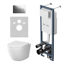 Комплект с инсталляцией и подвесным унитазом Am.Pm Like IS110351.801900 безободковый, с крышкой микролифт, белый, кнопка хром