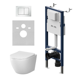 Комплект с инсталляцией и подвесным унитазом Am.Pm Like IS90201.801900 безободковый, с крышкой микролифт, белый, кнопка белая