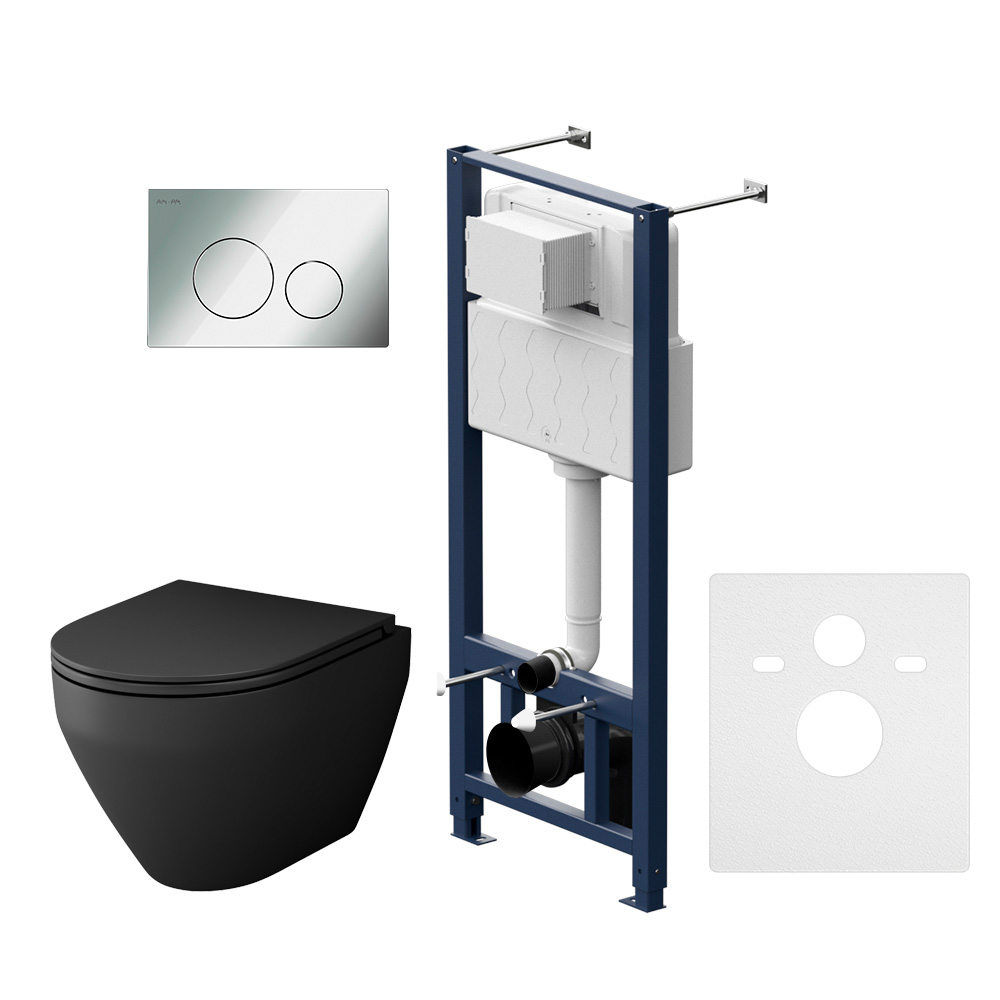 Комплект с инсталляцией и подвесным унитазом AmPm Spirit V20 IS49051701700MB черный с крышкой микролифт 67390₽