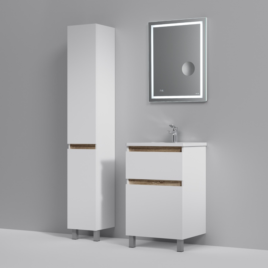 Мебель для ванной Am.Pm X-Joy 55 см напольная, 2 ящика белый глянец, цвет хром M85AFSX0552WG - фото 3