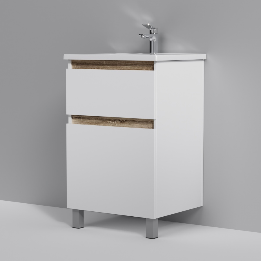 Мебель для ванной Am.Pm X-Joy 55 см напольная, 2 ящика белый глянец, цвет хром M85AFSX0552WG - фото 5