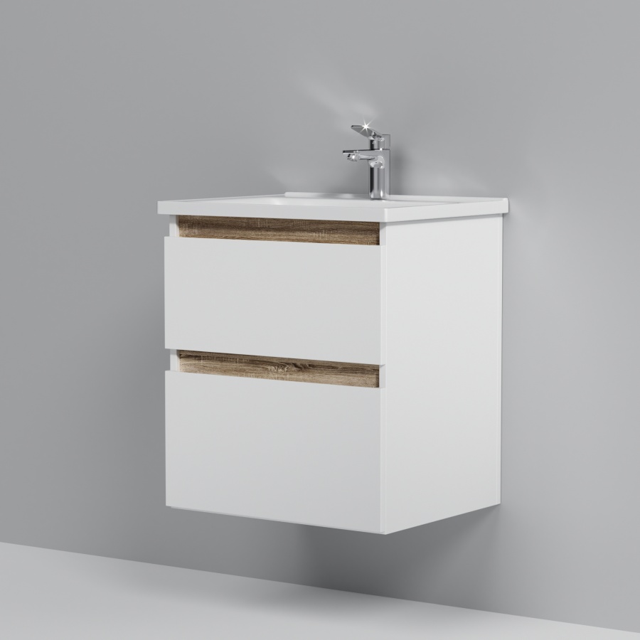 Мебель для ванной Am.Pm X-Joy 55 см подвесная, 2 ящика белый глянец, цвет хром M85AFHX0552WG - фото 5
