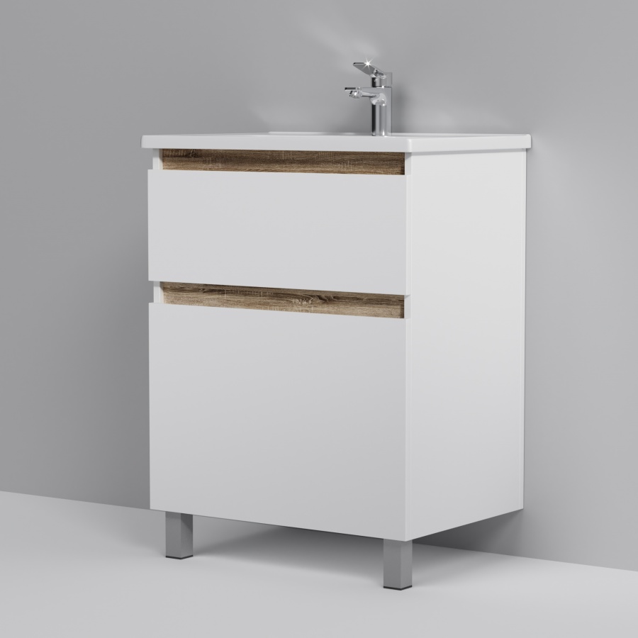 Мебель для ванной Am.Pm X-Joy 65 см напольная, 2 ящика белый глянец, цвет хром M85AFSX0652WG - фото 5