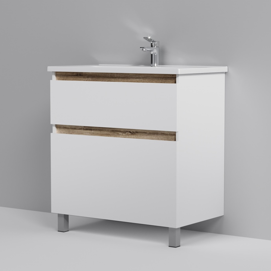 Мебель для ванной Am.Pm X-Joy 80 см напольная, 2 ящика белый глянец, цвет хром M85AFSX0802WG - фото 5