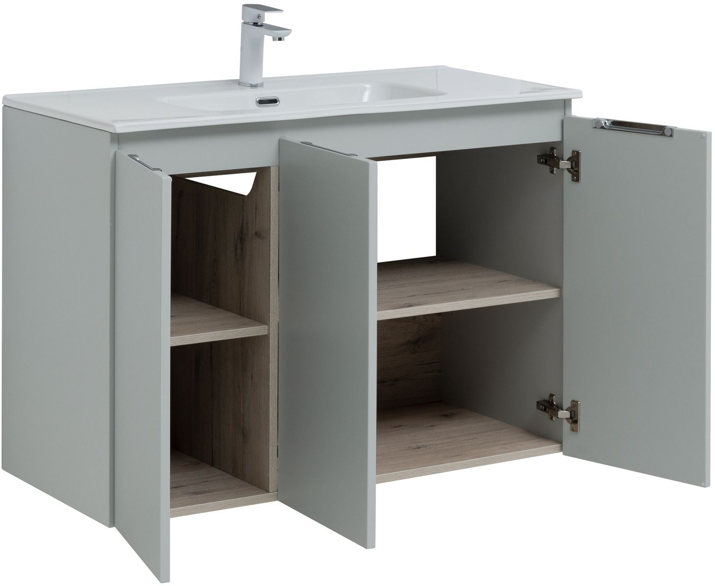 Мебель для ванной Aquanet Алвита New 100 см  3 дверцы, серый, цвет белый 277532 - фото 8