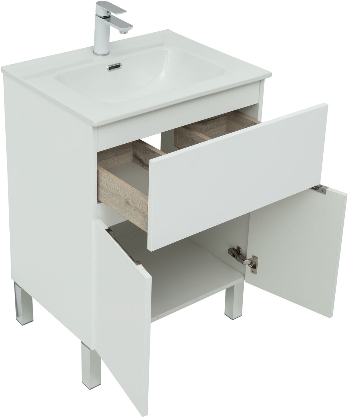 Мебель для ванной Aquanet Алвита New 60 см  1 ящик, 2 дверцы, белый матовый, цвет хром 277546 - фото 4