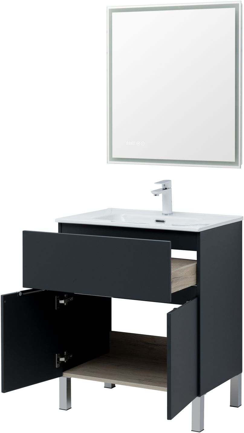 Мебель для ванной Aquanet Алвита new 70 см  1 ящик, 2 дверцы, антрацит, цвет серый 303900 - фото 4