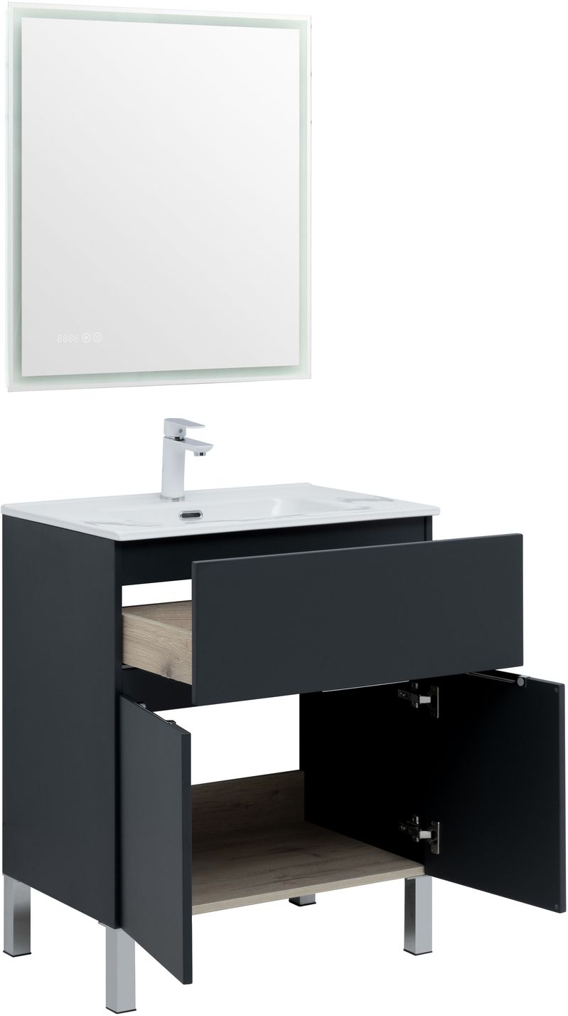 Мебель для ванной Aquanet Алвита new 70 см  1 ящик, 2 дверцы, антрацит, цвет серый 303900 - фото 8
