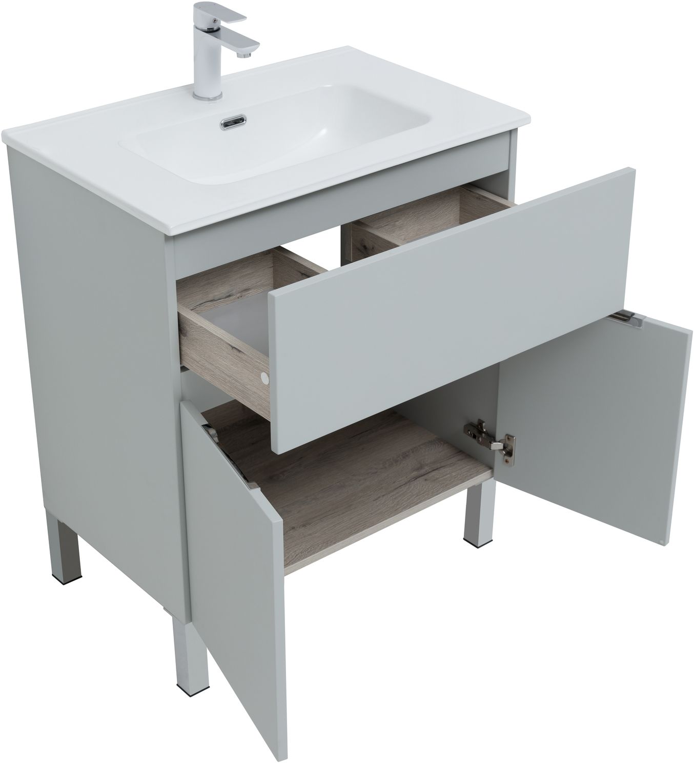 Мебель для ванной Aquanet Алвита New 70 см  1 ящик, 2 дверцы, серый, цвет белый 303899 - фото 5
