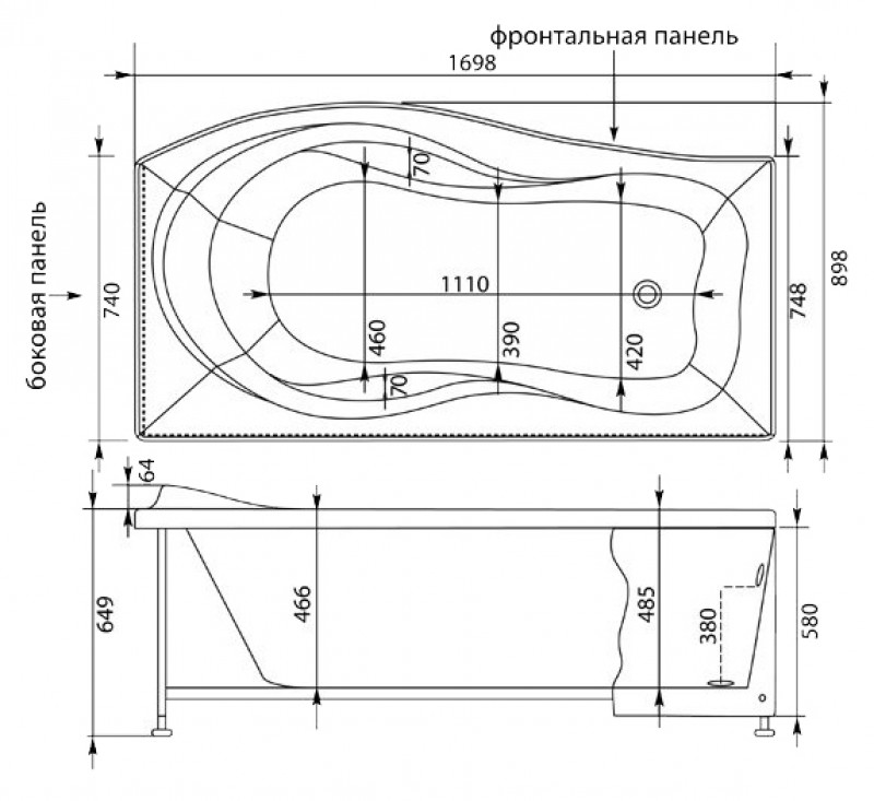 Акриловая ванна Aquanet Borneo 170x90 R, размер 170x90, цвет белый - фото 5