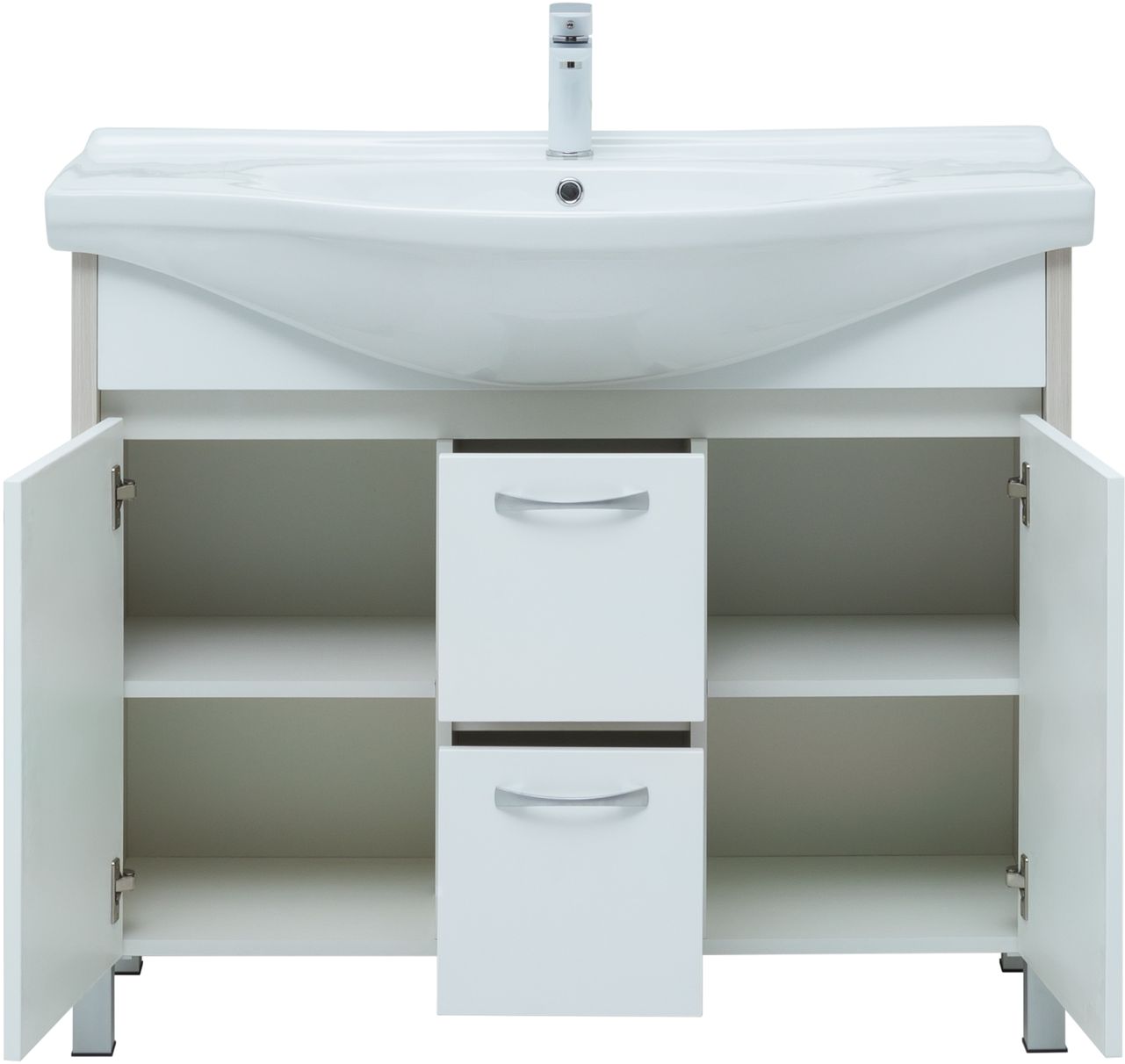 Мебель для ванной Aquanet Донна 102 см напольная 2 ящика и 2 дверцы, дуб, белый, цвет хром 274164 - фото 3
