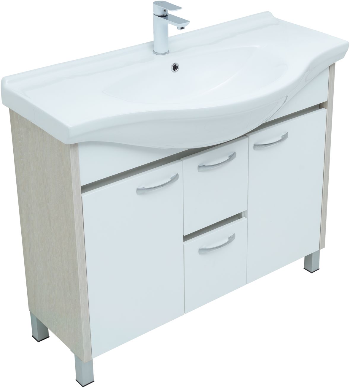 Мебель для ванной Aquanet Донна 102 см напольная 2 ящика и 2 дверцы, дуб, белый, цвет хром 274164 - фото 6
