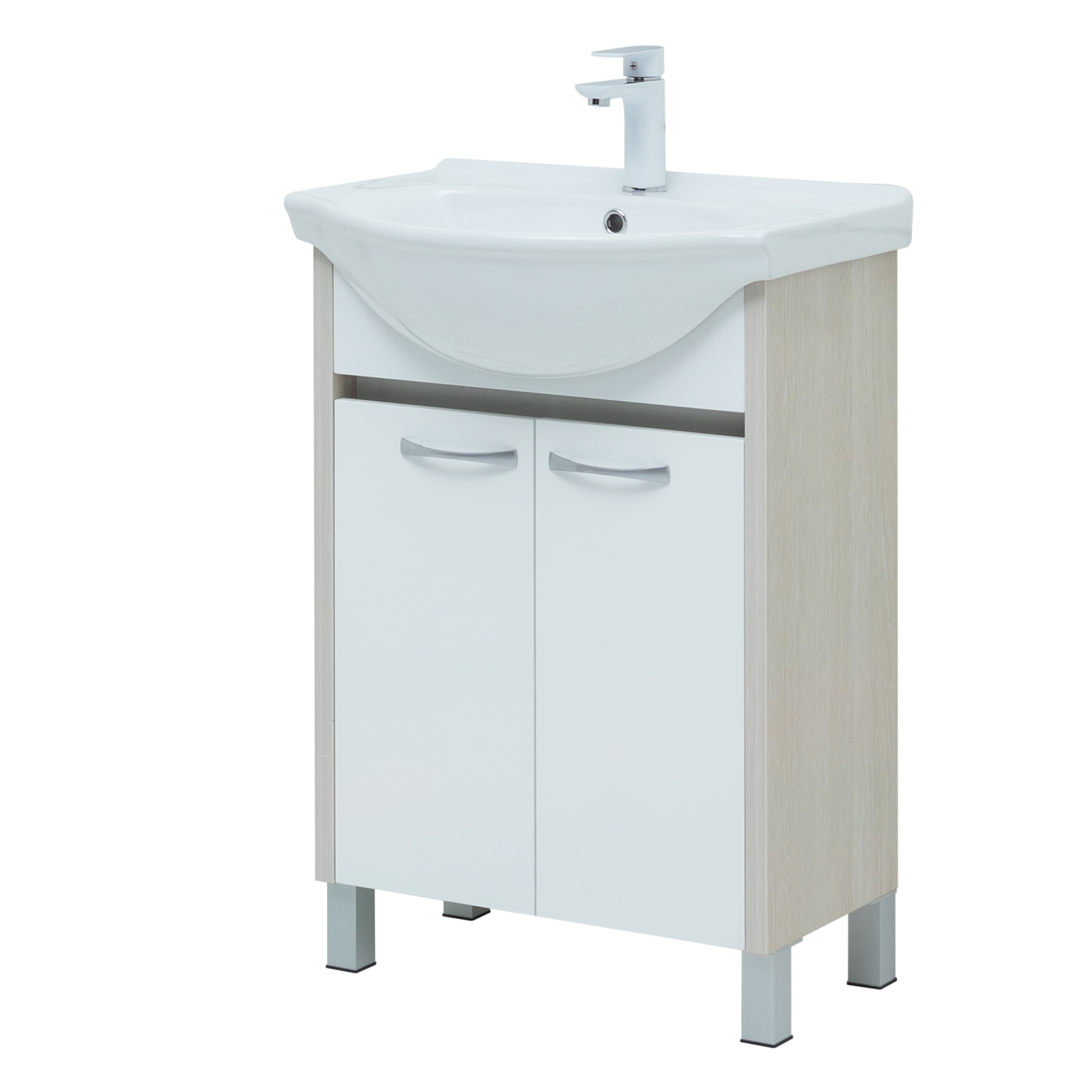 Мебель для ванной Aquanet Донна 61 см напольная 2 дверцы дуб, белый, цвет хром 273996 - фото 2